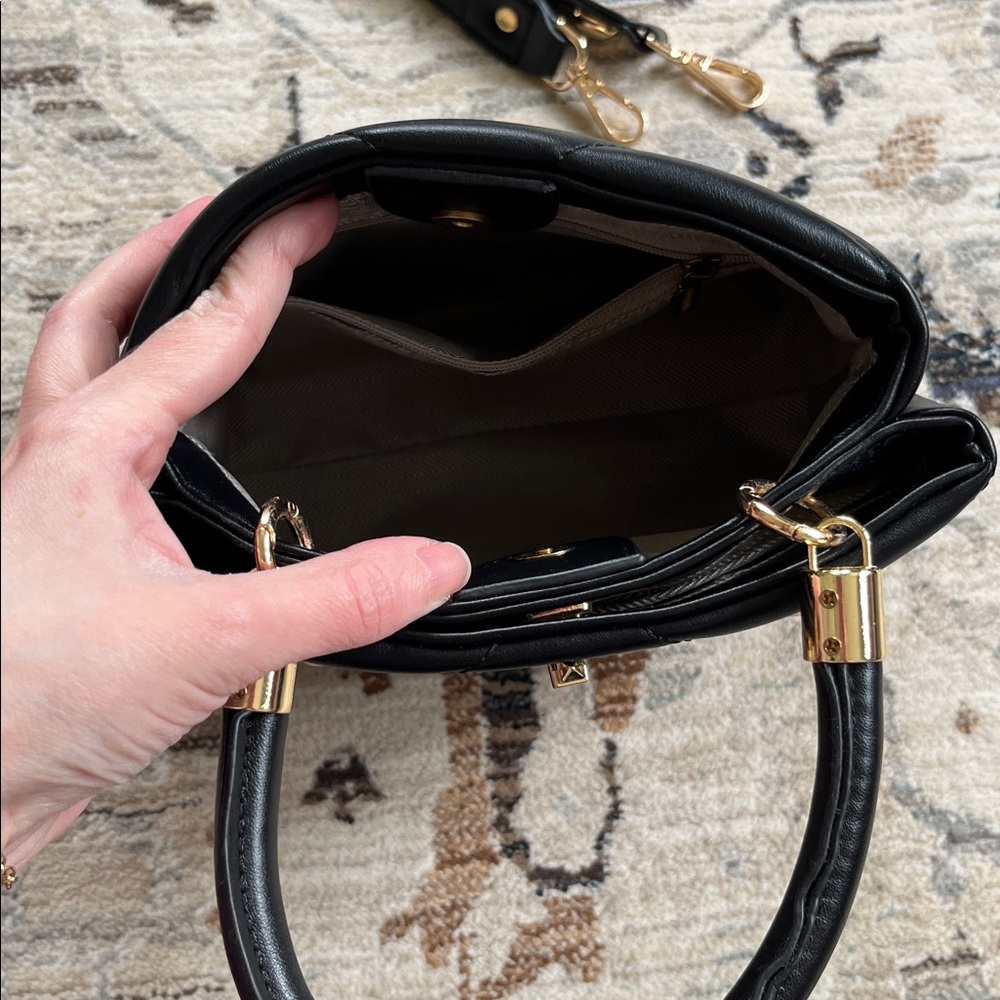 Black Quilted Handbag with Gold Accents - Picture 5 of 8